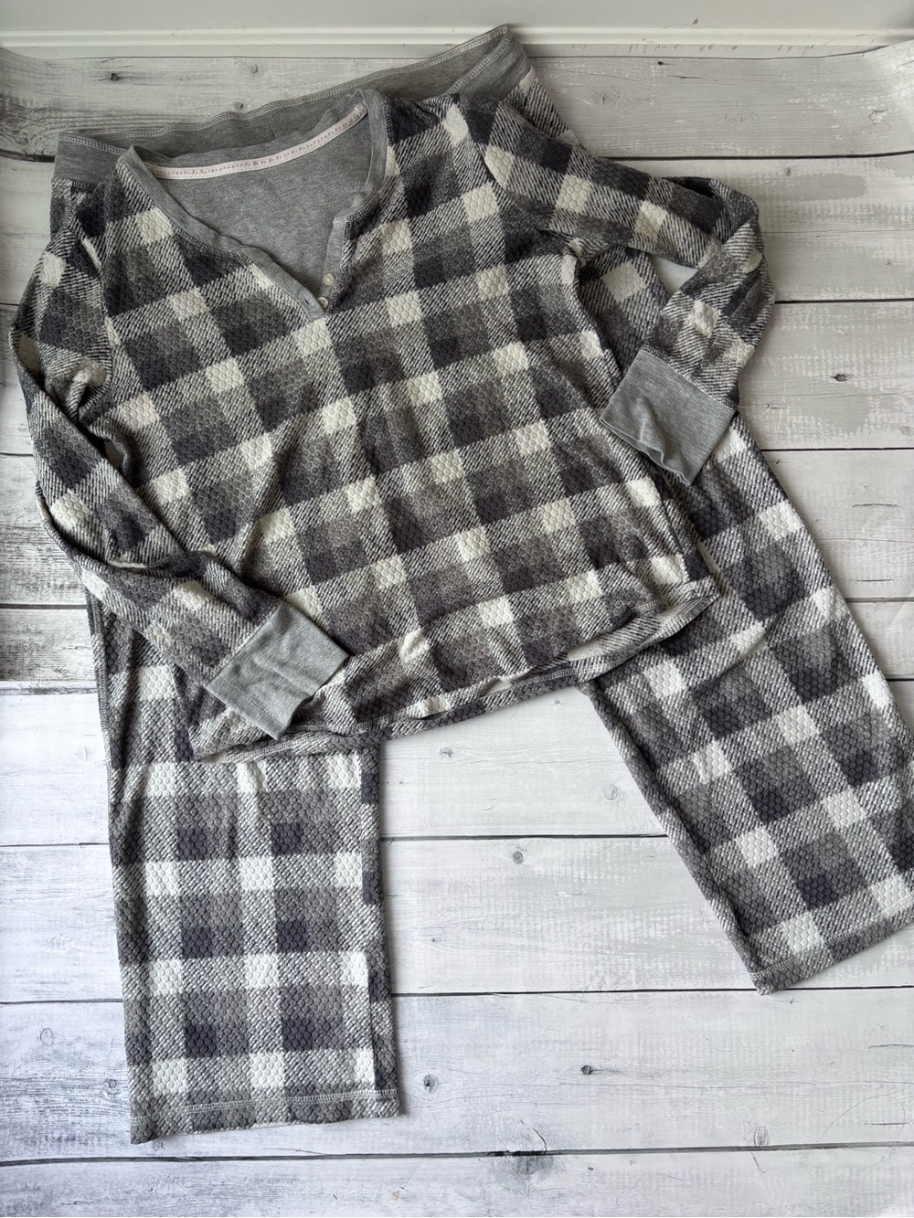 Nautica Grey and White Plaid Two-Piece Pajama Set